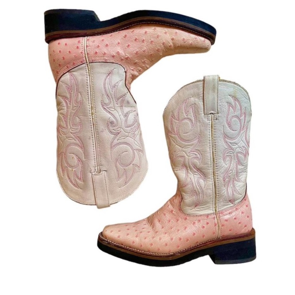 Durango Strawberry Pink and White Ostrich Leather Western Cowboy Boots